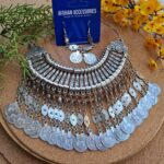 Antique oxidized silver heavy coin chokar set