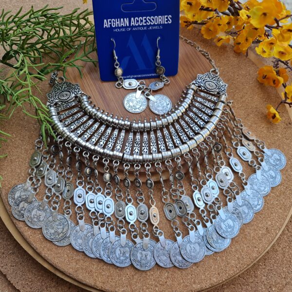 Antique oxidized silver heavy coin chokar set