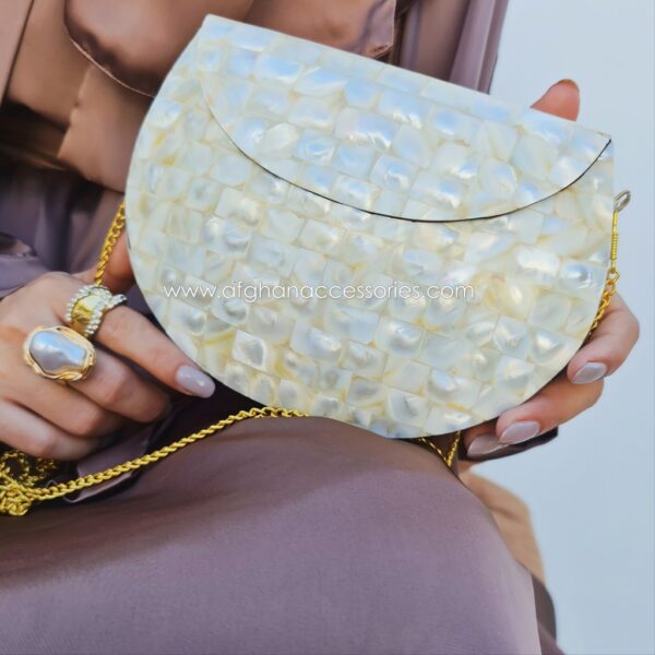 Antique Handcrafted Mother of Pearl Mosaic Brass Bag with Intricate Detailing