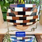 Antique Handcrafted Wooden Mosaic Clutch with Intricate Mosaic Detailing