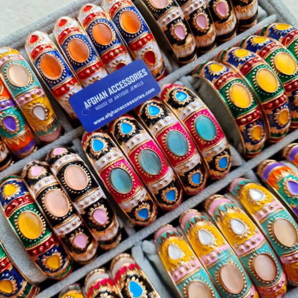 Antique Meenakari Openable Stone Bangles Pack of 4 for Women with Stone Design