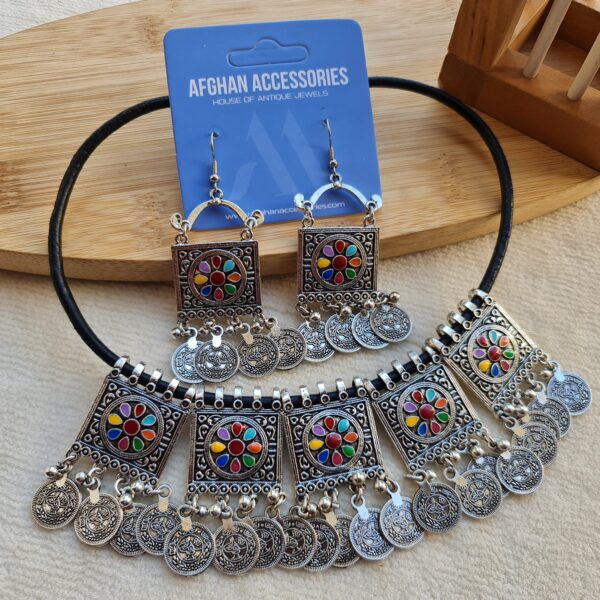 Antique oxidized Rajasthani coin Meena necklace set