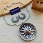 Antique oxidized statement round pendant set