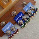 Antique Oxidized Phulkari Bandhai Earrings with Matching Ring