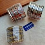 Silver Metallic Plain Bangles with Traditional Jaipuri Kary Design for Women