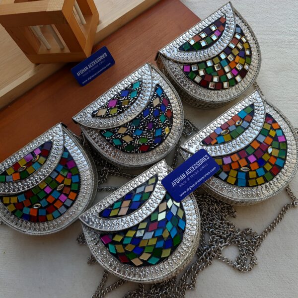 Antique Handcrafted Mosaic Mirror Kundan Bag with Mirror and Kundan Detailing