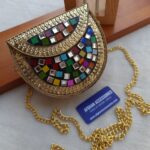 Antique Handcrafted Mosaic Mirror Kundan Bag - Image 2