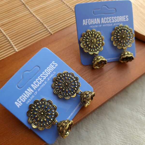 Antique Gold Carved Jhumka with Intricate Traditional Carved Design