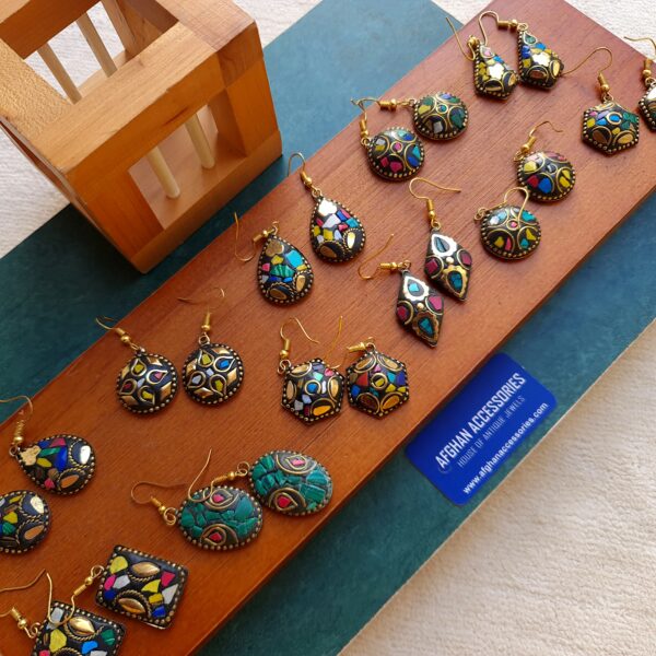 Mosaic Nepali Small Earrings with Intricate Traditional Detailing