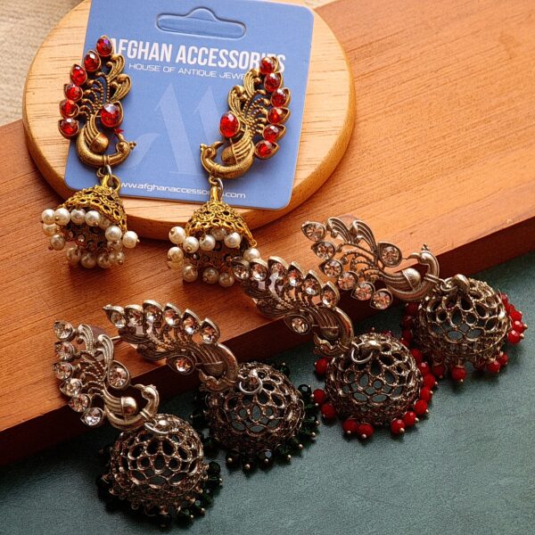 Antique Oxidized Peacock Jhumka with Traditional Peacock Design