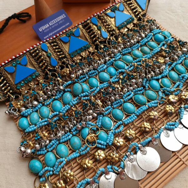 Vintage Afghan light blue traditional bridal chokar necklace