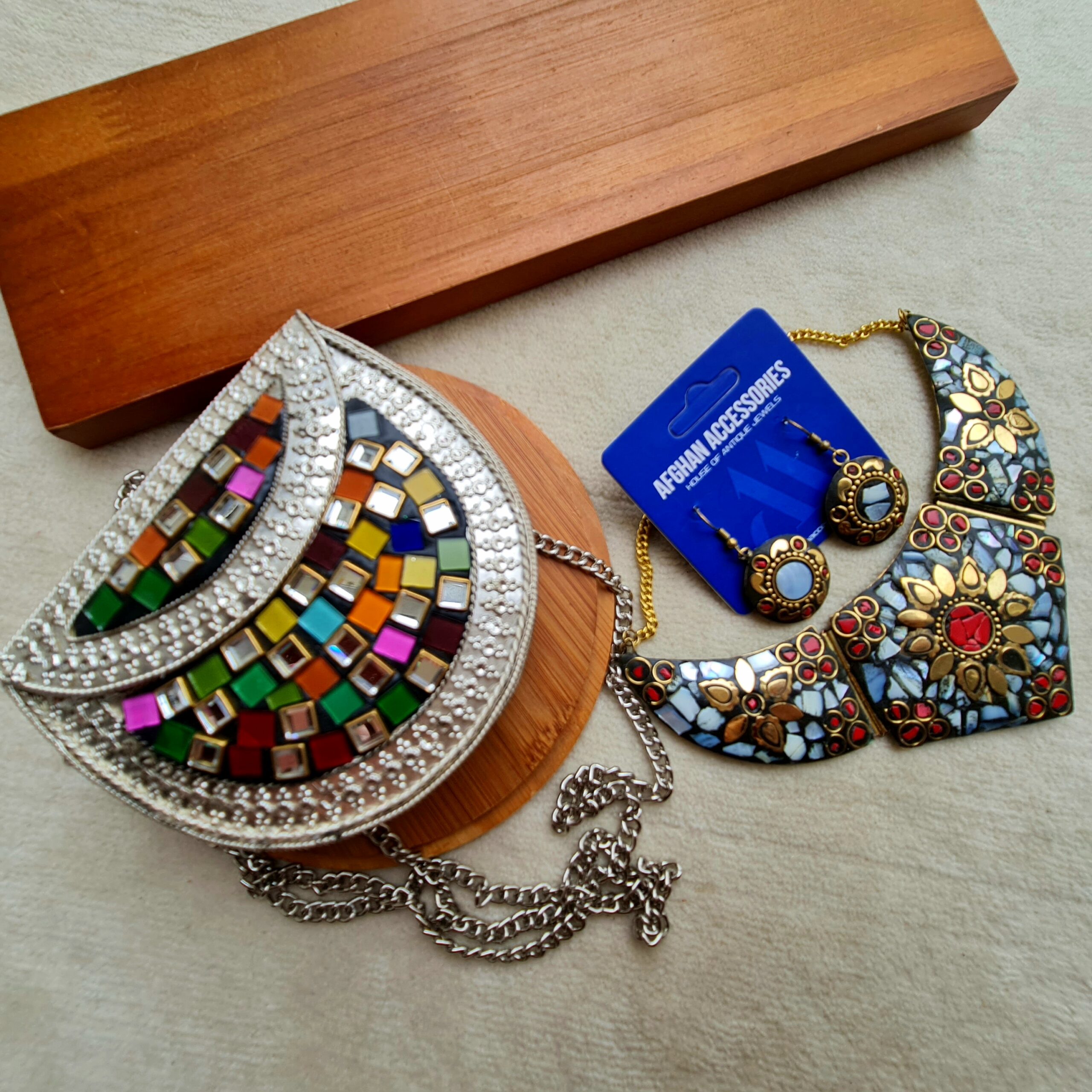 RemasterDirector_1a5c03258 Antique Handcrafted Brass Mosaic Mirror Bag with Mosaic Mirror Set Deal - Image 1