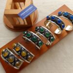 German Silver Carved Handcrafted Gemstone Hand Cuffs