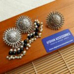 Antique Oxidized Phulkari Ring with Matching Earrings and Floral Design