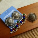 Antique Oxidized Phulkari Ring with Earrings - Image 2