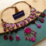 Antique handcrafted 3-tier necklace magenta