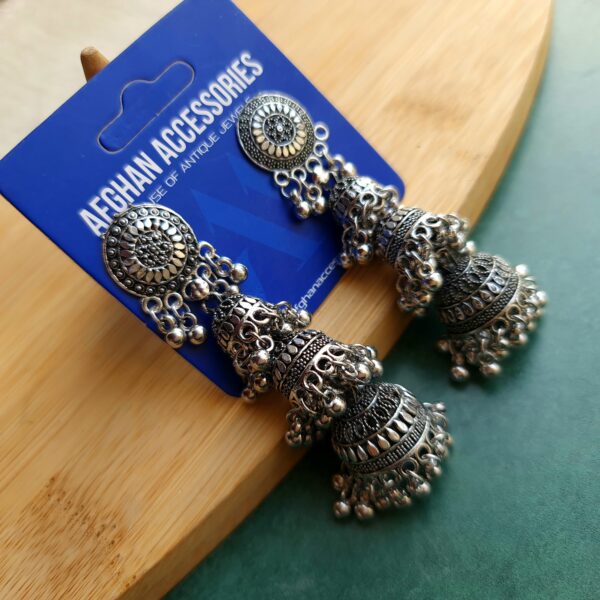 Antique Silver Jhumka traditional Afghan jewelry earrings