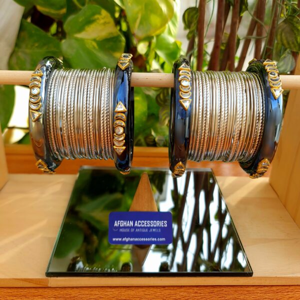 Marble Kundan Metallic Bangles Set for Women with Elegant Kundan Stone Design
