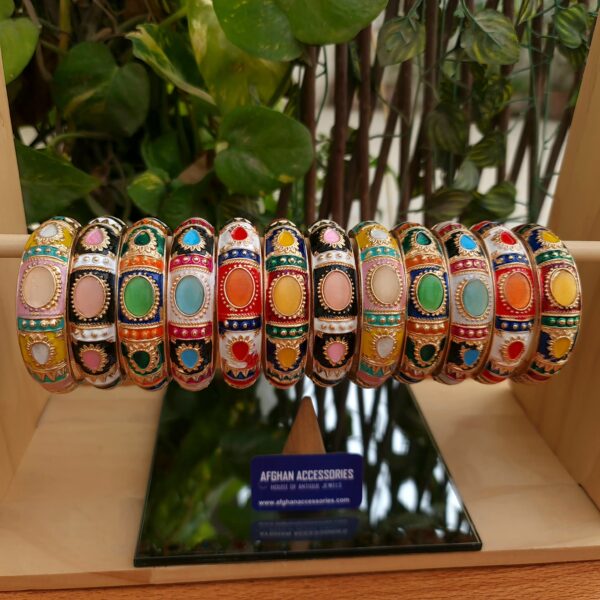 Meenakaari Metallic Stone Bangles Set for Women with Elegant Stone Design