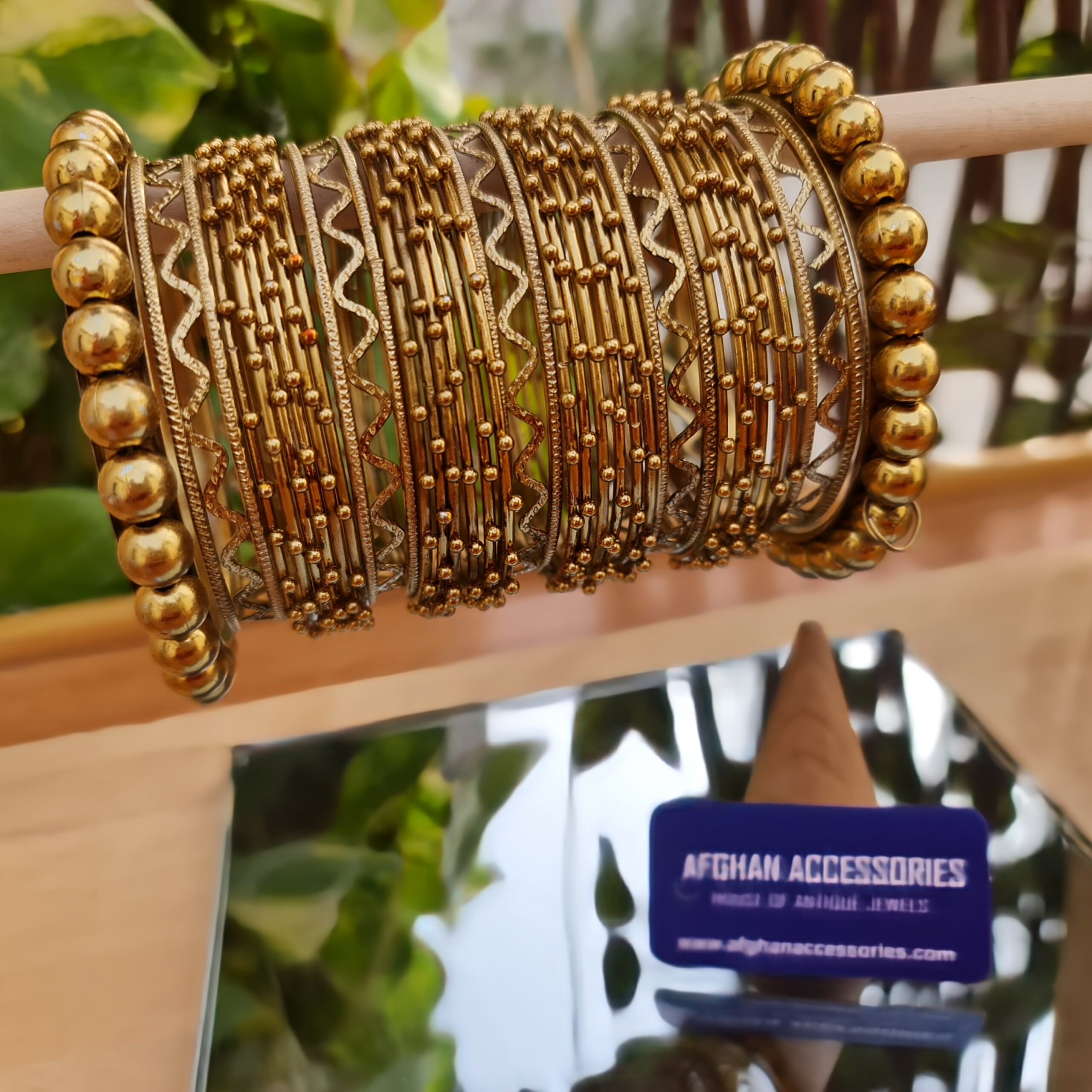 Antique Gold Metallic Bangle Set with Traditional Detailing