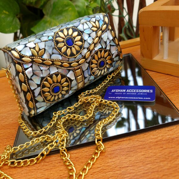 Antique Handcrafted Brass Mosaic Clutch with Intricate Mosaic Detailing